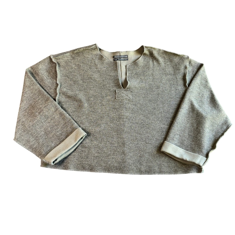 Urban Outfitters Olive Green Ribbed Split Neck Cropped Boxy Sweater XS/TP‎